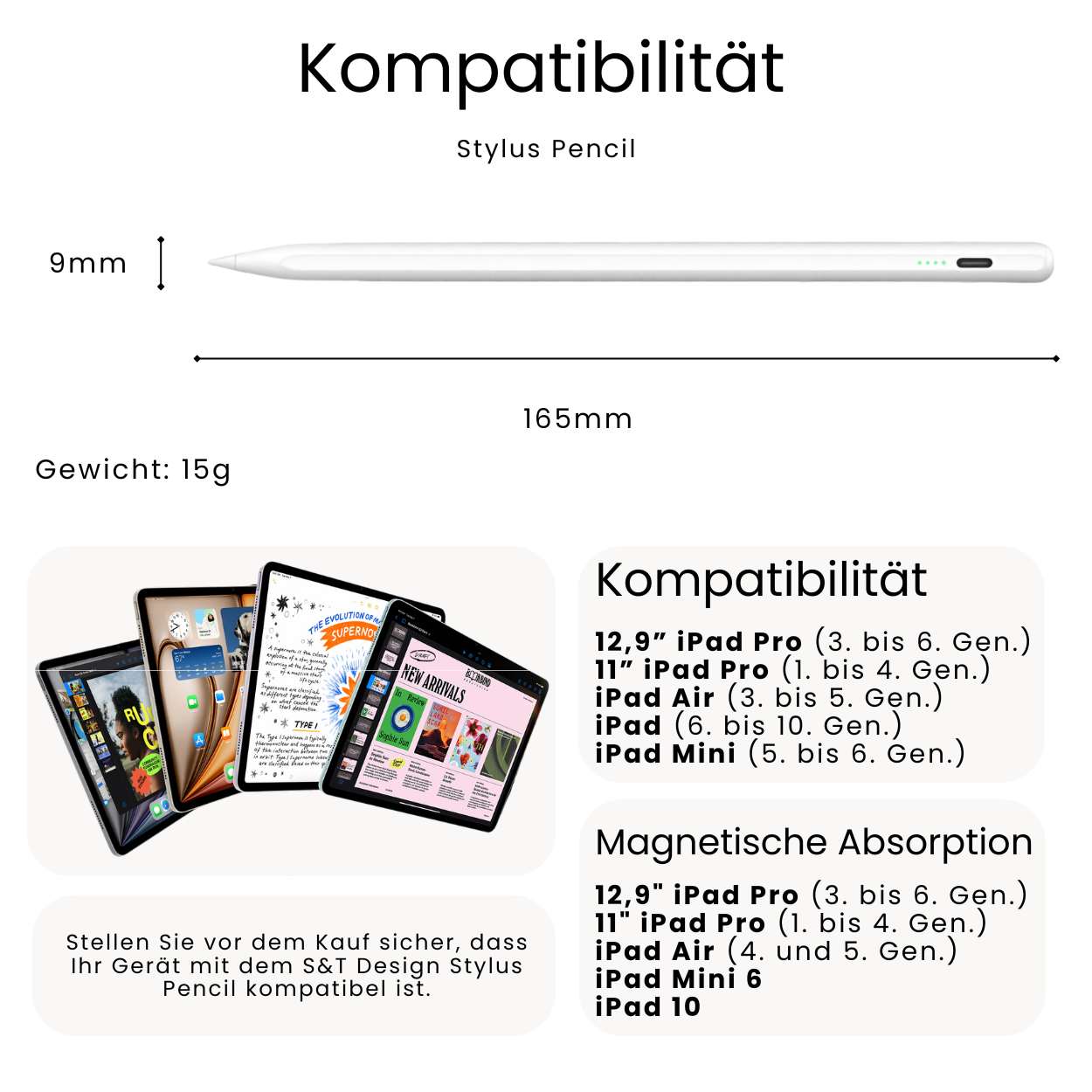Produktmaße vom S&T Design Stylus Pencil usbc für Apple iPad