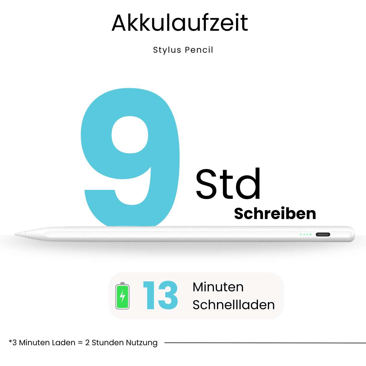 Akkulaufzeit vom S&T Design Stylus Pencil usbc für Apple iPad