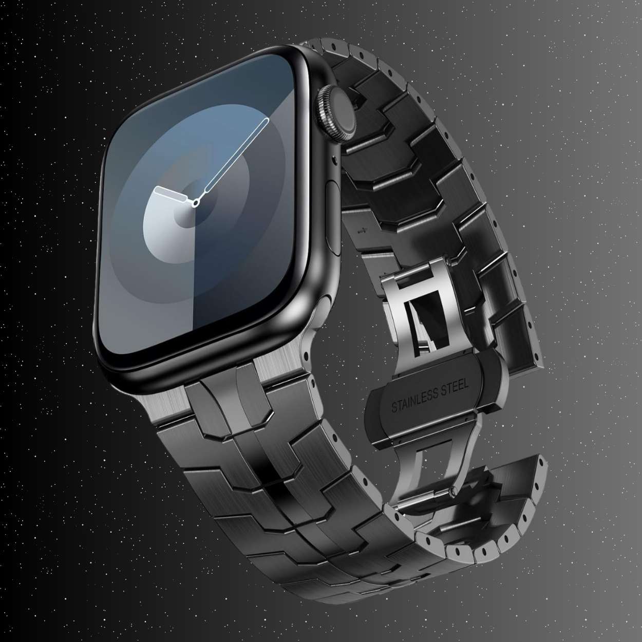 Seitliche ansicht des Armbandes für Apple watch in schwarz