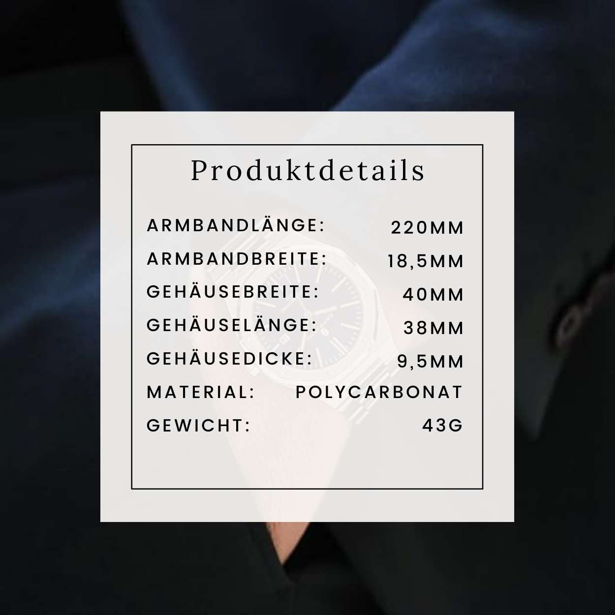 Chronograph Herrenuhr Armbanduhr Elegant Herren Uhr (inkl. Armbandkürzer, Ultra leicht (54g), Ultraleicht, Arabische Zahlen, Matt, Rostfrei, Polycarbonat Männer Uhr