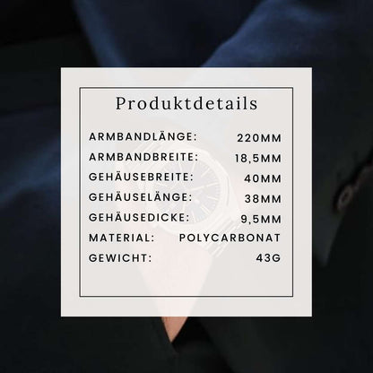 Chronograph Herrenuhr Armbanduhr Elegant Herren Uhr (inkl. Armbandkürzer, Ultra leicht (54g), Ultraleicht, Arabische Zahlen, Matt, Rostfrei, Polycarbonat Männer Uhr