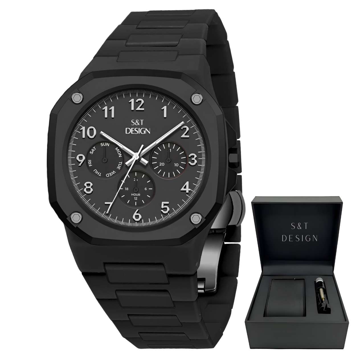 Chronograph Herrenuhr Armbanduhr Elegant Herren Uhr (inkl. Armbandkürzer, Ultra leicht (54g), Ultraleicht, Arabische Zahlen, Matt, Rostfrei, Polycarbonat Männer Uhr
