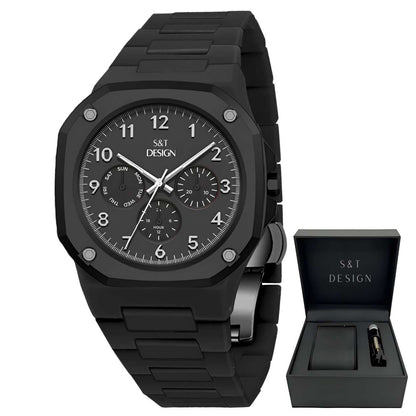Chronograph Herrenuhr Armbanduhr Elegant Herren Uhr (inkl. Armbandkürzer, Ultra leicht (54g), Ultraleicht, Arabische Zahlen, Matt, Rostfrei, Polycarbonat Männer Uhr