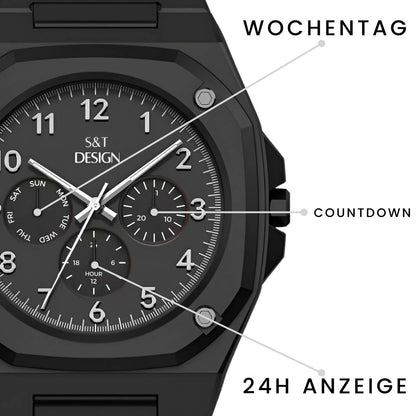 Chronograph Herrenuhr Armbanduhr Elegant Herren Uhr (inkl. Armbandkürzer, Ultra leicht (54g), Ultraleicht, Arabische Zahlen, Matt, Rostfrei, Polycarbonat Männer Uhr