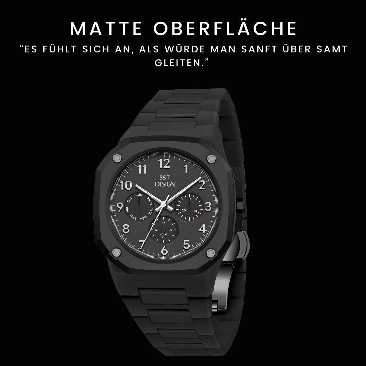Chronograph Herrenuhr Armbanduhr Elegant Herren Uhr (inkl. Armbandkürzer, Ultra leicht (54g), Ultraleicht, Arabische Zahlen, Matt, Rostfrei, Polycarbonat Männer Uhr