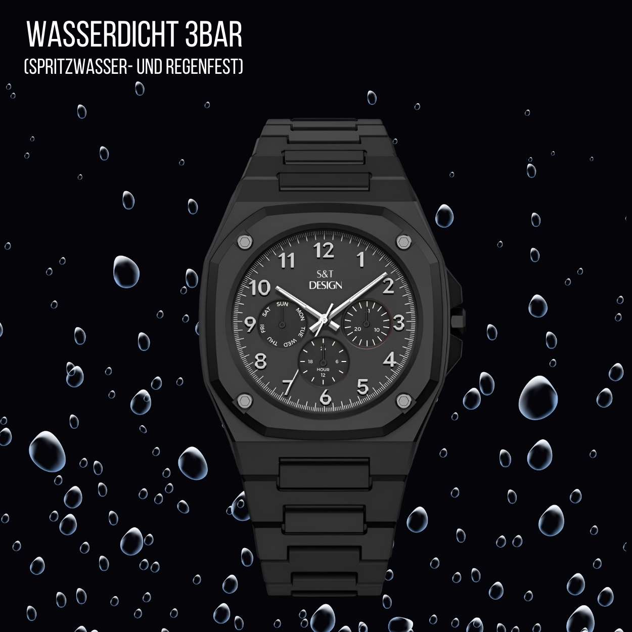 Chronograph Herrenuhr Armbanduhr Elegant Herren Uhr (inkl. Armbandkürzer, Ultra leicht (54g), Ultraleicht, Arabische Zahlen, Matt, Rostfrei, Polycarbonat Männer Uhr